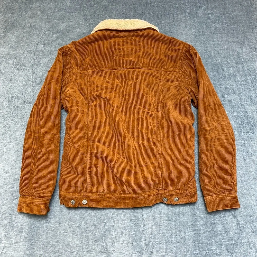 Zara Corduroy Trucker Jacket Mens Medium Brown Sherpa Lined Button Front Winter